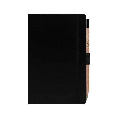 Pocket notebook with a soft feel cover, closure band and ribbon marker.